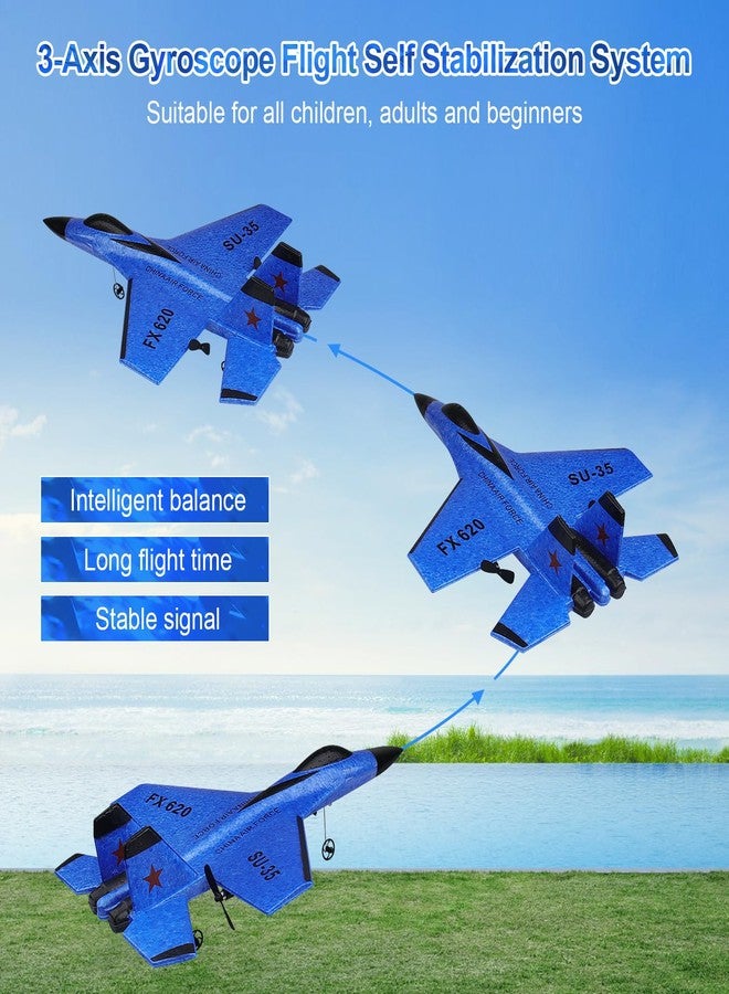 Beffkkip طائرة بيفكيب RC ثنائية القنوات للتحكم عن بعد، طراز SU35 RC Jet بتردد 2.4 جيجاهرتز، جاهزة للطيران، سهلة الطيران، طراز FX620، ألعاب طائرات للمبتدئين والأطفال والكبار، مزودة بإضاءة ليلية وشحن USB (أزرق) - Image 5